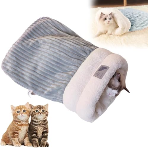 ZRW Katzenschlafsack, 360° warm, halbgeschlossen, Katzenschlafsack, Katzen-Winterschlafsack, weicher Plüsch, großer Katzensack, selbstwärmendes Katzenbett für den Winter (Blau, L) von ZRW