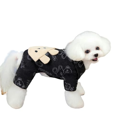 ZSHDTKWB Hundekleidung Hundekleidung Winter Vierbeinige Reflektierende Baumwoll-pet-Kleidung Denim Hunde Overall Mit Leine-schwarz-XL von ZSHDTKWB