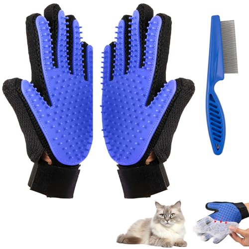 ZSMJAER Haustier Handschuh katzenbürste handschuh,Geeignet für die Pflege von Hunden,Katzen und Reinigung Pet Grooming Brush Glove hat eine massierende Wirkung (Blau) von ZSMJAER