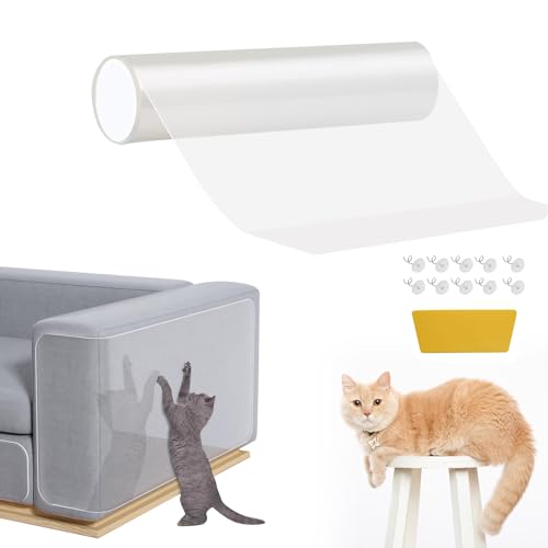 ZSMJAER Kratzschutz Katze Tape 20 * 500CM, Roller der Kratzschutzfolie, Katzen Kratzschutz Folie, Kratzschutz-Katzenklebeband, Schutz der Möbel und Wandecken, Transparent, mit 10st Silber Heftzwecken von ZSMJAER