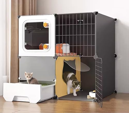 ZSXZCBDQ Geräumige Katzenvilla, Katzennest Für Den Innenbereich, 2/3-lagiger DIY-Katzenkäfig, Halbgeschlossenes Katzennest, Mehrschichtige Plattform(70 * 45 * 70cm) von ZSXZCBDQ