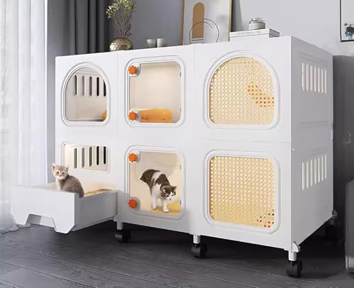 ZSXZCBDQ Katzenkäfig Für Den Innenbereich, Mehrschichtiger Katzenkäfig, Verdicktes PP-Material, Belüftungslochdesign, Mit Riemenscheiben(White,106 * 46 * 75cm) von ZSXZCBDQ