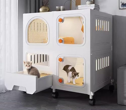 ZSXZCBDQ Katzenkäfig Für Den Innenbereich, Mehrschichtiger Katzenkäfig, Verdicktes PP-Material, Belüftungslochdesign, Mit Riemenscheiben(White,71 * 46 * 75cm) von ZSXZCBDQ