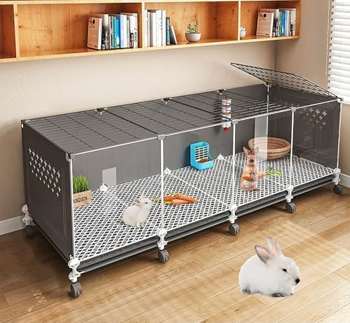 Kaninchenkäfig, Meerschweinchenkäfig, Transparente Vorderseite, Geeignet Für Kaninchen, Frettchen, Chinchillas(Black) von ZSXZCBDQ