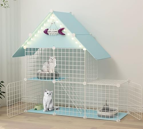 ZSXZCBDQ Kaninchenkäfig, Mehrstufiger Katzenkäfig Mit 360° Drehbaren Rädern, Meerschweinchen-Frettchen-Chinchilla-Kätzchenkäfig,(Blue,111 * 39 * 110cm) von ZSXZCBDQ