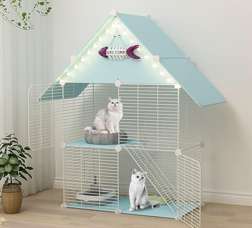 ZSXZCBDQ Kaninchenkäfig, Mehrstufiger Katzenkäfig Mit 360° Drehbaren Rädern, Meerschweinchen-Frettchen-Chinchilla-Kätzchenkäfig,(Blue,75 * 39 * 110cm) von ZSXZCBDQ