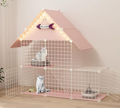 Kaninchenkäfig, Mehrstufiger Katzenkäfig Mit 360° Drehbaren Rädern, Meerschweinchen-Frettchen-Chinchilla-Kätzchenkäfig,(Pink,111 * 39 * 110cm) von ZSXZCBDQ