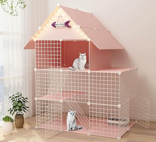 Kaninchenkäfig, Mehrstufiger Katzenkäfig Mit 360° Drehbaren Rädern, Meerschweinchen-Frettchen-Chinchilla-Kätzchenkäfig,(Pink,111 * 75 * 146cm) von ZSXZCBDQ