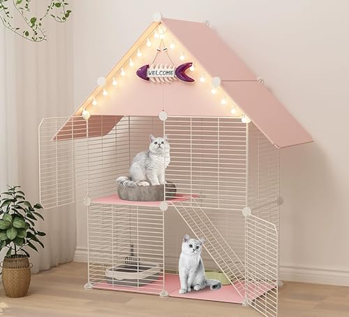 Kaninchenkäfig, Mehrstufiger Katzenkäfig Mit 360° Drehbaren Rädern, Meerschweinchen-Frettchen-Chinchilla-Kätzchenkäfig,(Pink,75 * 39 * 110cm) von ZSXZCBDQ