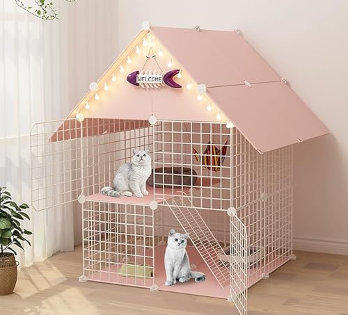 Kaninchenkäfig, Mehrstufiger Katzenkäfig Mit 360° Drehbaren Rädern, Meerschweinchen-Frettchen-Chinchilla-Kätzchenkäfig,(Pink,75 * 75 * 110cm) von ZSXZCBDQ