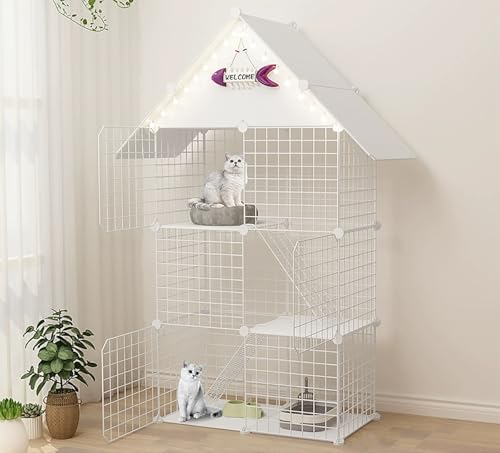 Kaninchenkäfig, Mehrstufiger Katzenkäfig Mit 360° Drehbaren Rädern, Meerschweinchen-Frettchen-Chinchilla-Kätzchenkäfig,(White,75 * 39 * 146cm) von ZSXZCBDQ