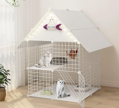 Kaninchenkäfig, Mehrstufiger Katzenkäfig Mit 360° Drehbaren Rädern, Meerschweinchen-Frettchen-Chinchilla-Kätzchenkäfig,(White,75 * 75 * 110cm) von ZSXZCBDQ