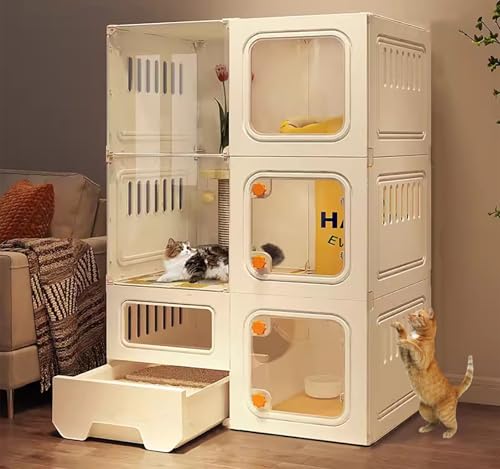 Katzenkäfig Für Den Innenbereich Mit Katzentoilette, Mehrschichtige Katzentoilette Mit Starker Tragfähigkeit Und Sicherheitsschloss.(White,71 * 46.5 * 106cm) von ZSXZCBDQ