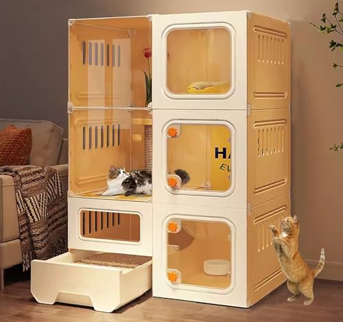 Katzenkäfig Für Den Innenbereich Mit Katzentoilette, Mehrschichtige Katzentoilette Mit Starker Tragfähigkeit Und Sicherheitsschloss.(Yellow,71 * 46.5 * 106cm) von ZSXZCBDQ