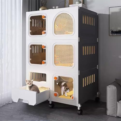 ZSXZCBDQ Katzentransportbox Für Den Innenbereich, Katzentransportbox Mit Katzentoilette, DIY-Katzenzaun, Großer Katzenauslaufbereich Mit Rädern(71 * 46 * 110cm) von ZSXZCBDQ