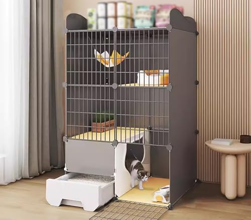 Tragbarer Katzentransporter Mit Katzentoilette, Katzenvilla, Abnehmbares Katzennest Aus Draht Mit Stauraum Oben(75 * 39 * 119cm) von ZSXZCBDQ