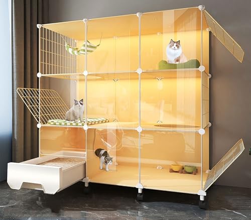 Katzentransportbox Für Den Innenbereich Mit Katzentoilette, Katzenvilla Mit Verstärkter Plattform Für Kleintiere.(107 * 47 * 115cm) von ZSXZCBDQ