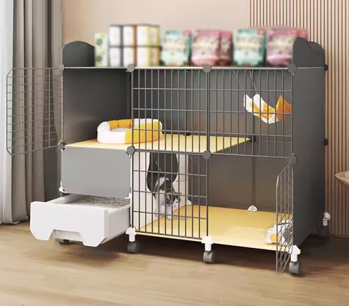 ZSXZCBDQ Katzentransportbox Mit Katzentoilette, Katzenlaufstall Mit 360° Drehbaren Rädern Und Stauraum,(109 * 39 * 89cm) von ZSXZCBDQ