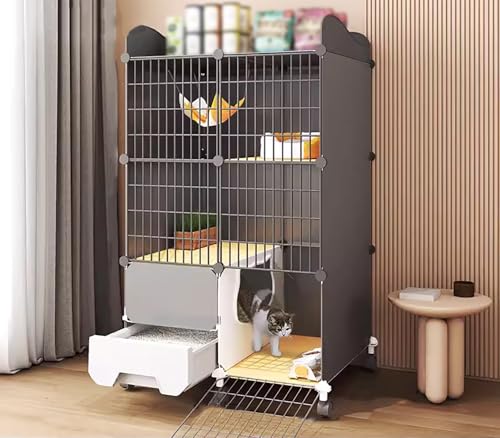 ZSXZCBDQ Katzentransportbox Mit Katzentoilette, Katzenlaufstall Mit 360° Drehbaren Rädern Und Stauraum,(75 * 39 * 125cm) von ZSXZCBDQ