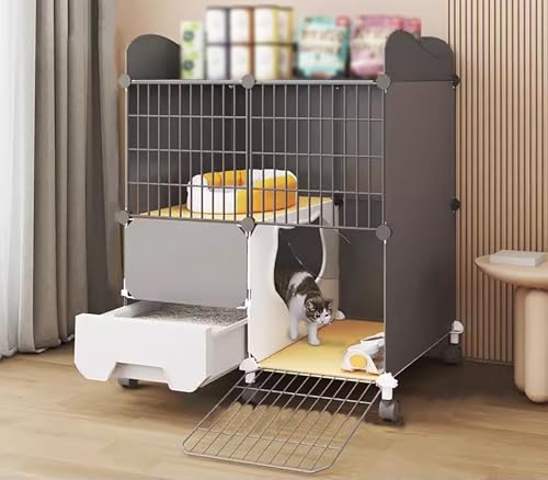 ZSXZCBDQ Katzentransportbox Mit Katzentoilette, Katzenlaufstall Mit 360° Drehbaren Rädern Und Stauraum,(75 * 39 * 89cm) von ZSXZCBDQ