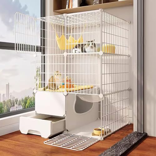 Mehrstöckiger Katzenkäfig, Katzenhaus Für Den Innenbereich Mit Katzentoilette, DIY-Katzennest, Stabiles Netz Für Einfache Reinigung(75 * 49 * 109cm) von ZSXZCBDQ