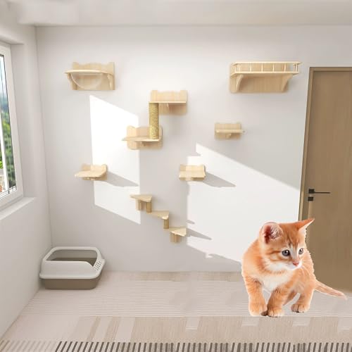 ZSXZCBDQ Katzen-Wandmöbel-Set, Katzenregal Und Wandstange, Wandregal Für Die Wandmontage Einer Katzenwohnung(Package 3) von ZSXZCBDQ