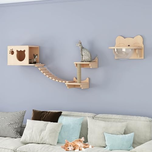 ZSXZCBDQ Katzenkletterwand-Set, Mit Wandkratzbaum, Zur Wandmontage, Katzenhaus, Katzentreppe,(Package 3) von ZSXZCBDQ