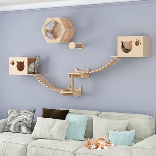 ZSXZCBDQ Katzenkletterwand-Set, Mit Wandkratzbaum, Zur Wandmontage, Katzenhaus, Katzentreppe,(Package 4) von ZSXZCBDQ