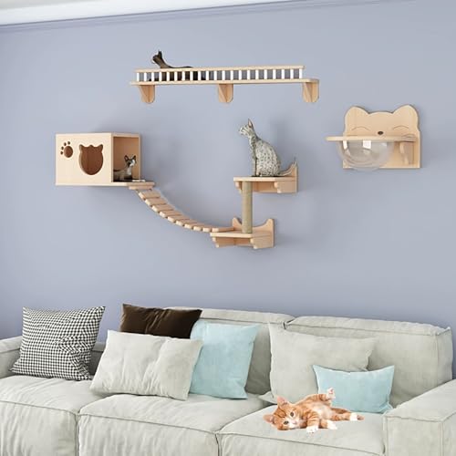 ZSXZCBDQ Katzenkletterwand-Set, Mit Wandkratzbaum, Zur Wandmontage, Katzenhaus, Katzentreppe,(Package 5) von ZSXZCBDQ