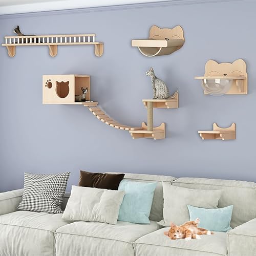 ZSXZCBDQ Katzenkletterwand-Set, Mit Wandkratzbaum, Zur Wandmontage, Katzenhaus, Katzentreppe,(Package 6) von ZSXZCBDQ