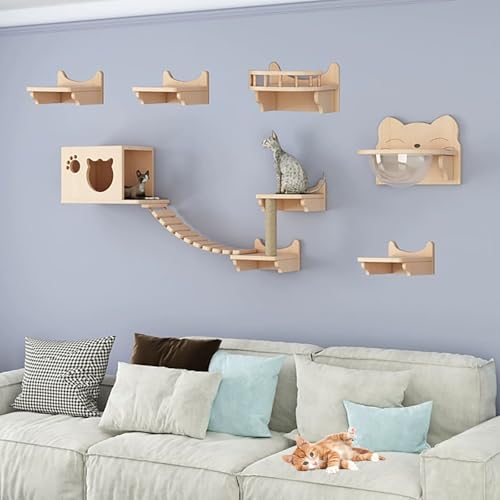 ZSXZCBDQ Katzenkletterwand-Set, Mit Wandkratzbaum, Zur Wandmontage, Katzenhaus, Katzentreppe,(Package 7) von ZSXZCBDQ