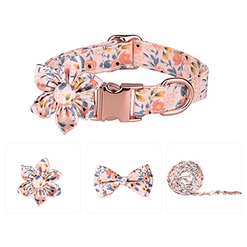 Hundehalsband mit Blume und Fliege, verstellbares Metallschnallen-Blumenmuster-Hundehalsband für Mädchen, Hunde, Jungen, kleine, mittelgroße Hunde (L-Neck 14.9-23.6", Width 1", Rosa) von ZTVOWTO