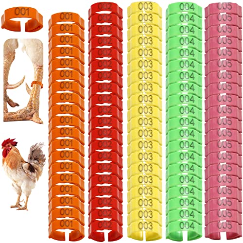 ZUDKSUY Hühnerbeinbänder, 100 Stück, bunte Geflügelbeinringe, Baby-Huhnzubehör, 5 Farben von Hühnerbeinringen (Rosa, Orange, Gelb, Grün, Rot, 20 Stück pro Farbe) von ZUDKSUY