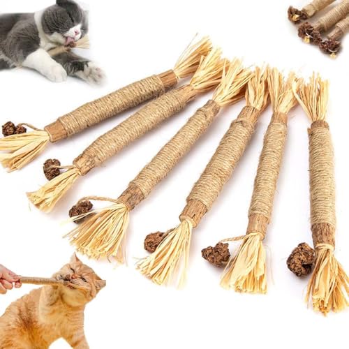 ZUICC 6 Stück Nylatails Silvervine Dental Stick,Katzen Sticks Matatabi Kausticks Interaktives Katzenspielzeug, Knabberstangen Katze,Natürlich Sicher Katzensticks Kausticks, zur Katzen Zahnpflege von ZUICC