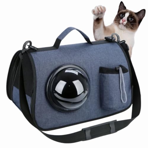 Tragetasche für Katzen, faltbare Tragetasche für kleine Haustiere, Reisetasche mit verstellbarem Schultergurt, Blau von ZUNOVI