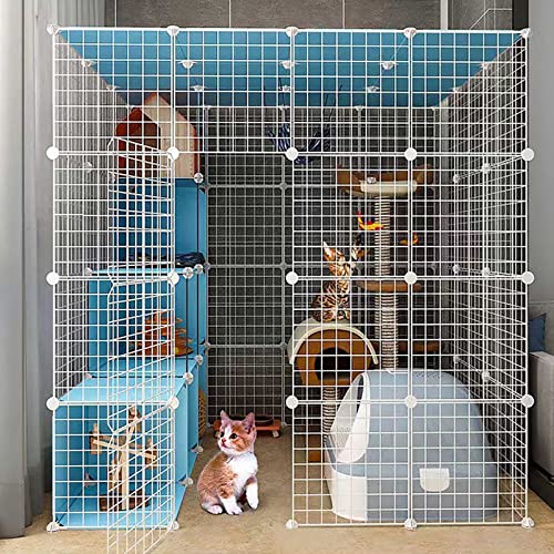 Großer Katzenkäfig, Katzengehege, Indoor-Katzenlaufstall, abnehmbare Metall-DIY-Katzenhütten, Frettchenkäfige, großer Übungsort für Haustiere, mit Rampenleitern, Hängematte und Bett – ideal für 1–4 von ZURBAQD