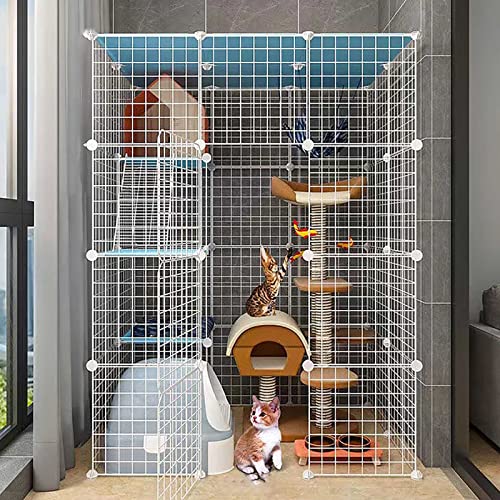 Großer Katzenkäfig, Katzengehege, Indoor-Katzenlaufstall, abnehmbare Metall-DIY-Katzenhütten, Frettchenkäfige, großer Übungsort für Haustiere, mit Rampenleitern, Hängematte und Bett – ideal für 1–4 von ZURBAQD