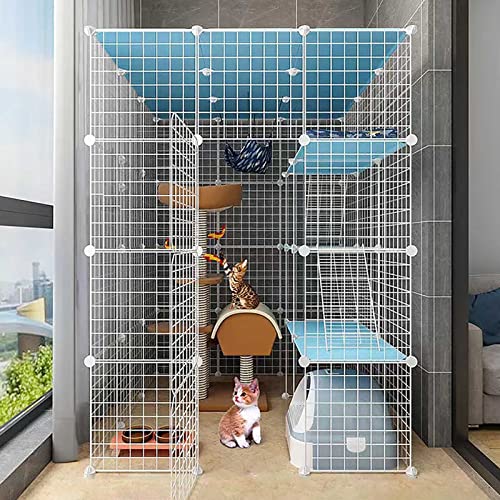 Großer Katzenkäfig, Katzengehege, Indoor-Katzenlaufstall, abnehmbare Metall-DIY-Katzenhütten, Frettchenkäfige, großer Übungsort für Haustiere, mit Rampenleitern, Hängematte und Bett – ideal für 1–4 von ZURBAQD