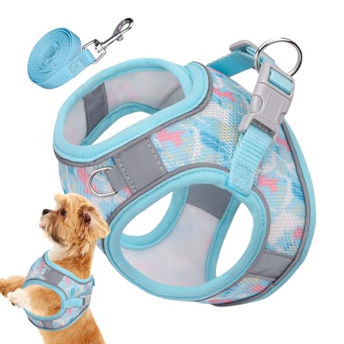 Hund und Geschirr Set, Atmungsaktiv Reflektierend Hundegeschirr mit Griff, Weich Gepolsterte Weste, Einfache Kontrolle Hundegeschirre für Laufen, Spazierengehen, Wandern, Kleine Mittlere Hunde Zurego von ZUREGO