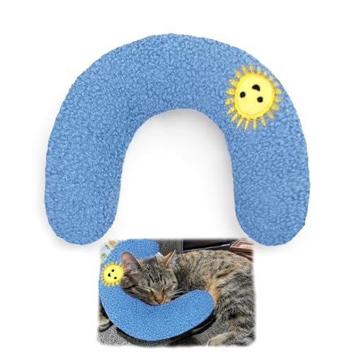 ZUWEQI Beruhigendes Katzen-Kissen für Indoor-Katzen, ultraweich, flauschig, halber Donut-Kuschelkissen, beruhigendes Kissen, Haustierkissen, maschinenwaschbar (Dunstblau) von Tohoyard