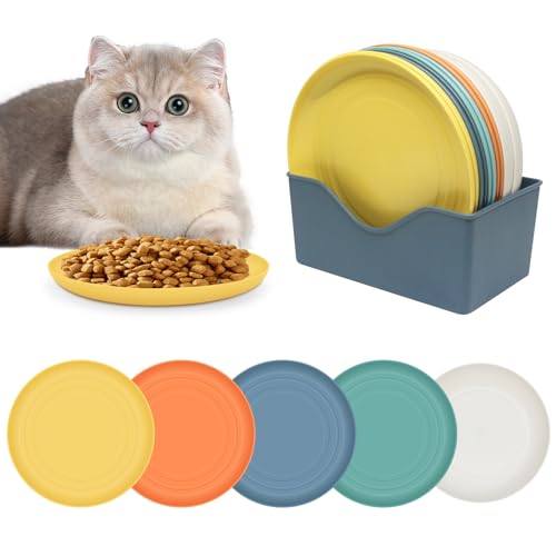 ZUYIST 11 Stück Katzennapf Flach, 5 Farben Futternapf Katze mit Aufbewahrungsbox Fressnapf Katze PP Material Katzennäpfe Rutschfester Boden Katzenfressnapf für Kätzchen und Kurzbeinige Katzen von ZUYIST