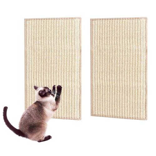 ZUYIST 2 Stück Kratzbrett Sisal Teppich Katzen, 20×39,3cm Kratzmatte Katze Wand, Widerstandsfähig Kratzbretter Katze, Dicke Kratzmatte Selbstklebend, Kratzschutz Sofa Katze für Möbel Schutz von ZUYIST