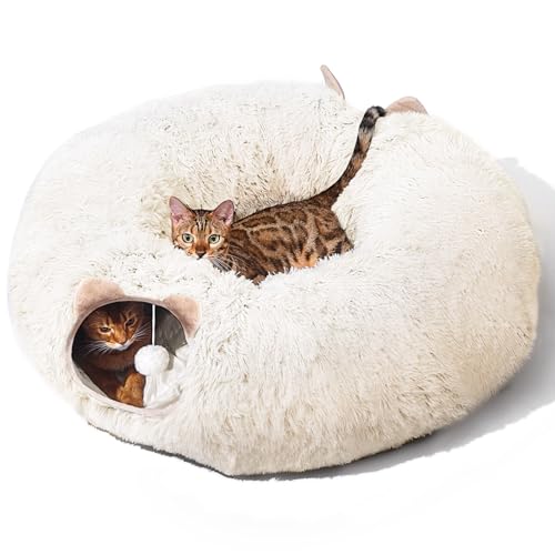 Katzentunnel mit Katzenbett für Indoor-Katzen, weicher Plüsch Peekaboo Katzenhöhle Donut-Tunnel, multifunktionaler Katzenspielplatz Spielzeug Versteck für kleine mittelgroße große Katzen, Kätzchen, von ZVBEK