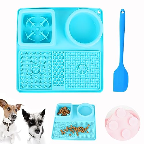 ZVO Leckmatte Hund, BPA-frei Silikon Schleckmatte für Hunde & Katzen mit 1 Silikonspatel, Haustier Futtermatten Wassernapf für Hunde, Schleckmatte Langsamfütterer Rutschfestes-Blau von ZVO