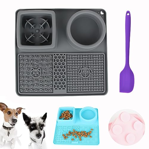 ZVO Leckmatte Hund, BPA-frei Silikon Schleckmatte für Hunde & Katzen mit 1 Silikonspatel, Haustier Futtermatten Wassernapf für Hunde, Schleckmatte Langsamfütterer Rutschfestes-Grau von ZVO