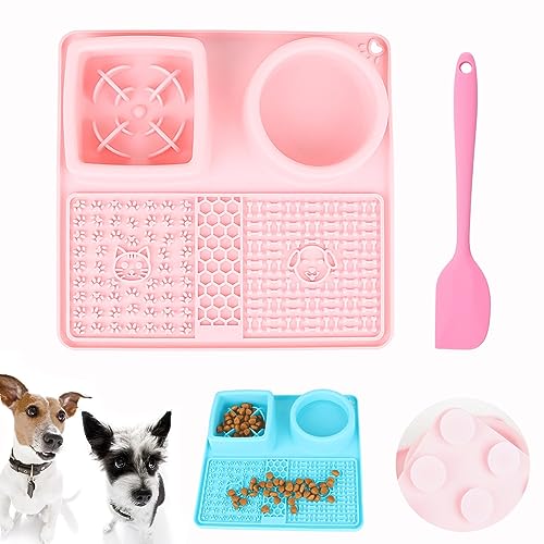 ZVO Leckmatte Hund, BPA-frei Silikon Schleckmatte für Hunde & Katzen mit 1 Silikonspatel, Haustier Futtermatten Wassernapf für Hunde, Schleckmatte Langsamfütterer Rutschfestes-Rosa von ZVO