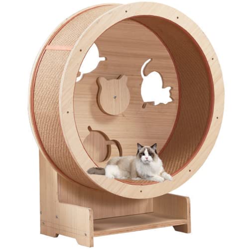 Kiefer Holz Katze Rad Übung Laufband, leise schwere Katze Laufband Spielzeug/Katze Kratzbrett, Keine Lücke Anti-Pinch Katze Übung Rad Indoor, Durchmesser 95cm von ZWEBY