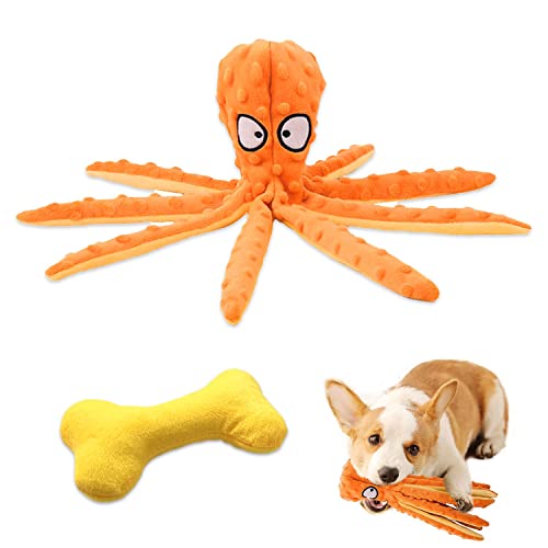 2er Pack Quietschendes Hundespielzeug Keine Füllung Oktopus Kauen Langeweile Interaktives Plüsch Crinkle Papier Kleine Mittelgroße Hunde Welpen Haustiere Training Langlebige Kinderkrankheiten Knochen von ZWZNBL