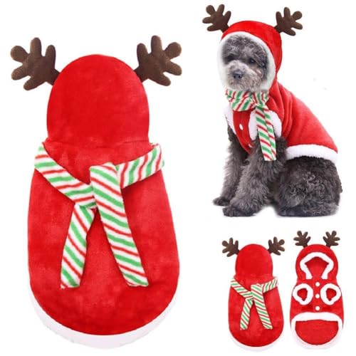 1 Set und Hunde-Weihnachts-Kostüm, Elch-Kleidung, Winterwärme, Schnauzer-Tuch, Haustierpuppe, Weihnachten, Flanell-Kleidung von ZXCVWWE