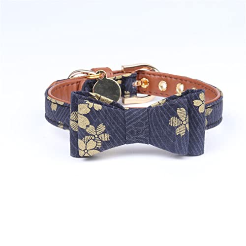 1 Pc Lovely Bowknot Pets Cat Dog Collar Printing Floral Adjustable Puppy Cats Necklace Leather Small Dogs Collars-Navy Blue Bowknot,M von ZXDC